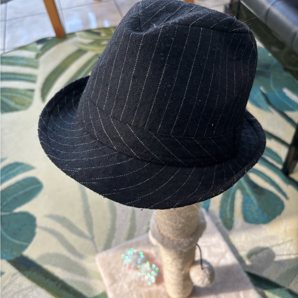 Black Pinstripe Fedora Hat